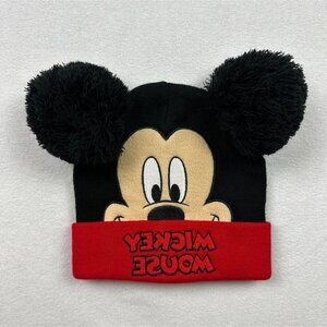 DISNEY‎ Winter Hat Beanie Mickey Mouse Ears Embroidered Black / Red
